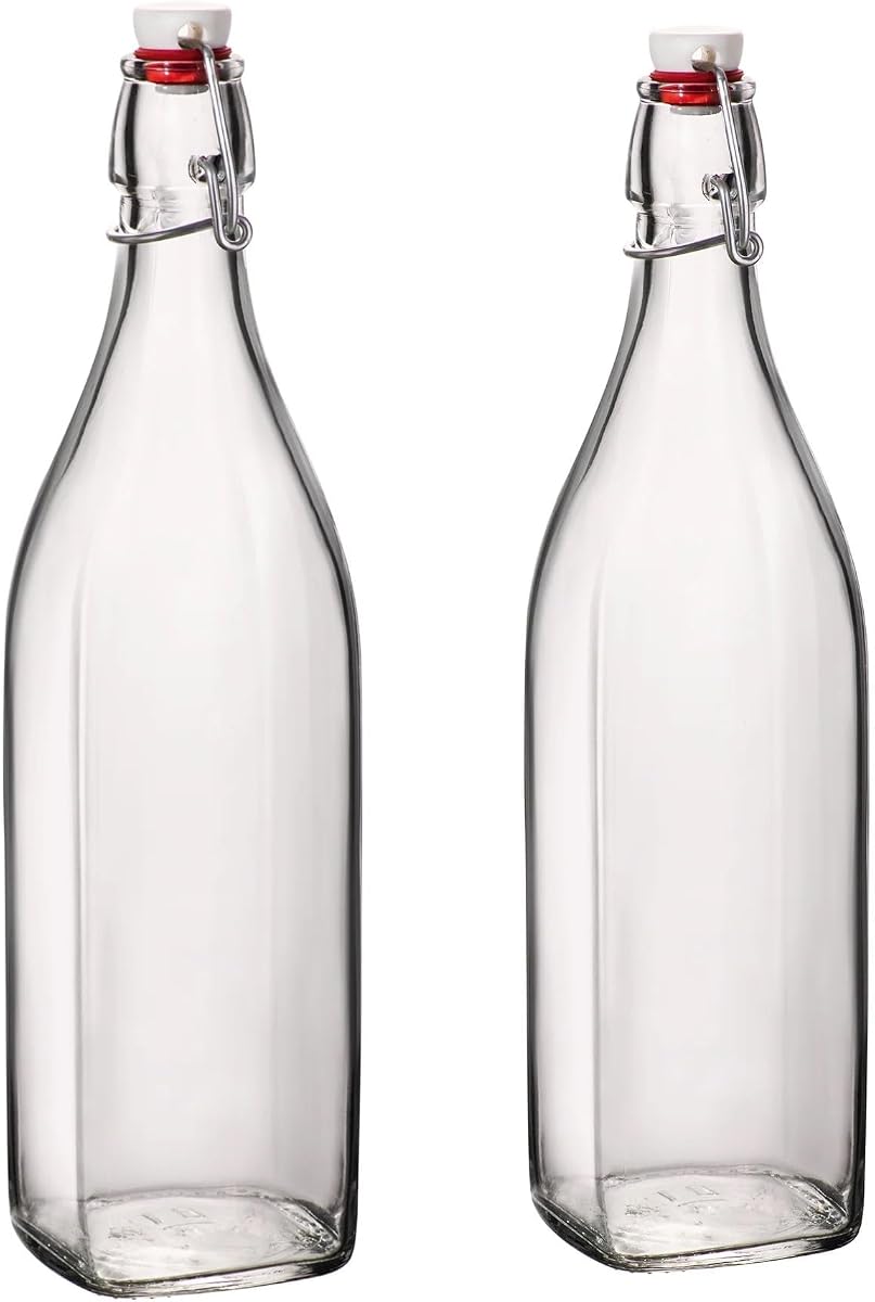 Bormioli Rocco 33.75oz Swing Bottle (Set of 2) - Reusable Glass with Airtight Leakproof Swing Tops, BPA-Free Office Water Bottle, Great for Homemade Syrups, Dressings, Infused Oils, Fresh Juices