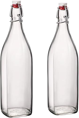 Vista 12 de Bormioli Rocco Botella de Vidrio con Tapa Basculante (Juego de 2) – Contenedor Reutilizable de 17 oz con Cierre de Metal Seguro, Ideal para Jugos