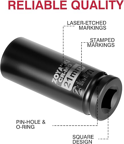 Miniatura 3 de Enchufe de impacto de 6 PT de 1/2" x 0.827 in de profundidad, CR-MO, 1/2 pulgada de accionamiento de 6 puntos para una fácil extracción