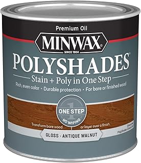 Minwax PolyShades Wood Stain + Polyurethane Finish – ½ Pint, Antique Walnut, Gloss