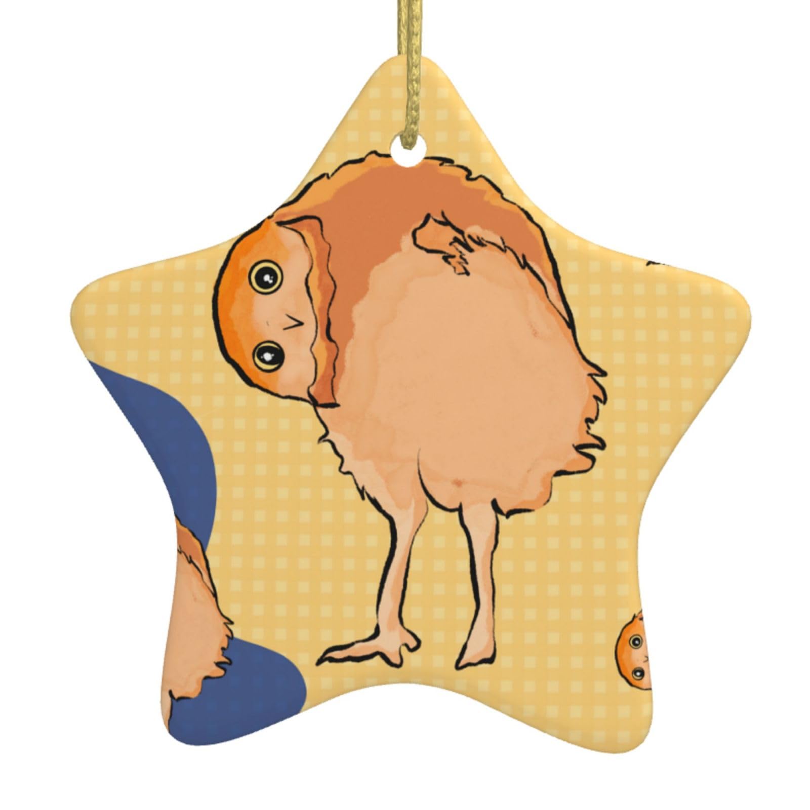 Crooked Owl Christmas Ceramic Star Pendant with Punched Holes and Gold Wire Rope, Christmas Tree Home Decoration