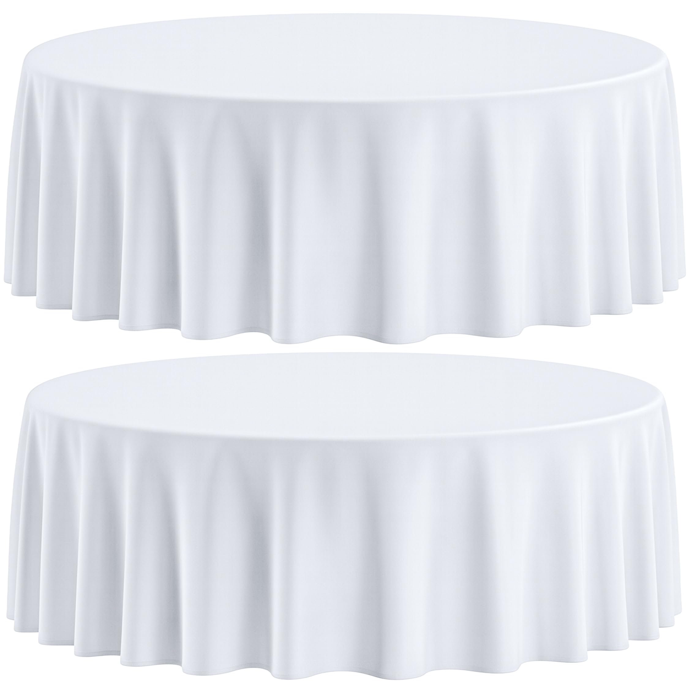 Wealuxe [2 Pack] White Round Tablecloths 90 Inch [Perfect Size for 30-60 Inch Tables] 200 GSM Premium Quality Textured Washable Polyester Fabric 90" Table Cloth White