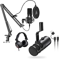 Vista 1 de MAONO Micrófono USB con auriculares de estudio, micrófono cardioide vocal de 192 kHz/24 bits, compatible con Mac y Windows, YouTube