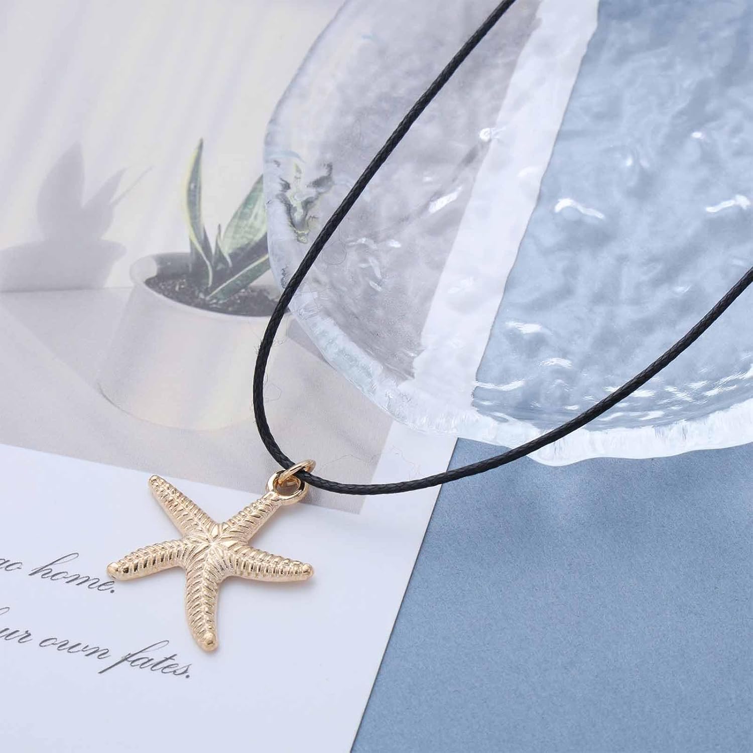 Boho Ocean Starfish Pendent Necklace Black Leather Choker Necklace Gold Starfish Necklaces Chain Adjustable Leather Cord Necklaces Sea Star Choker Jewelry for Women(Star fish) - Image 4