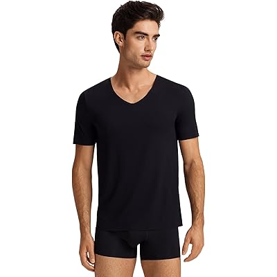 Мужская рубашка Hanro Hanro Clean Cut Short Sleeve V-neck Shirt black
