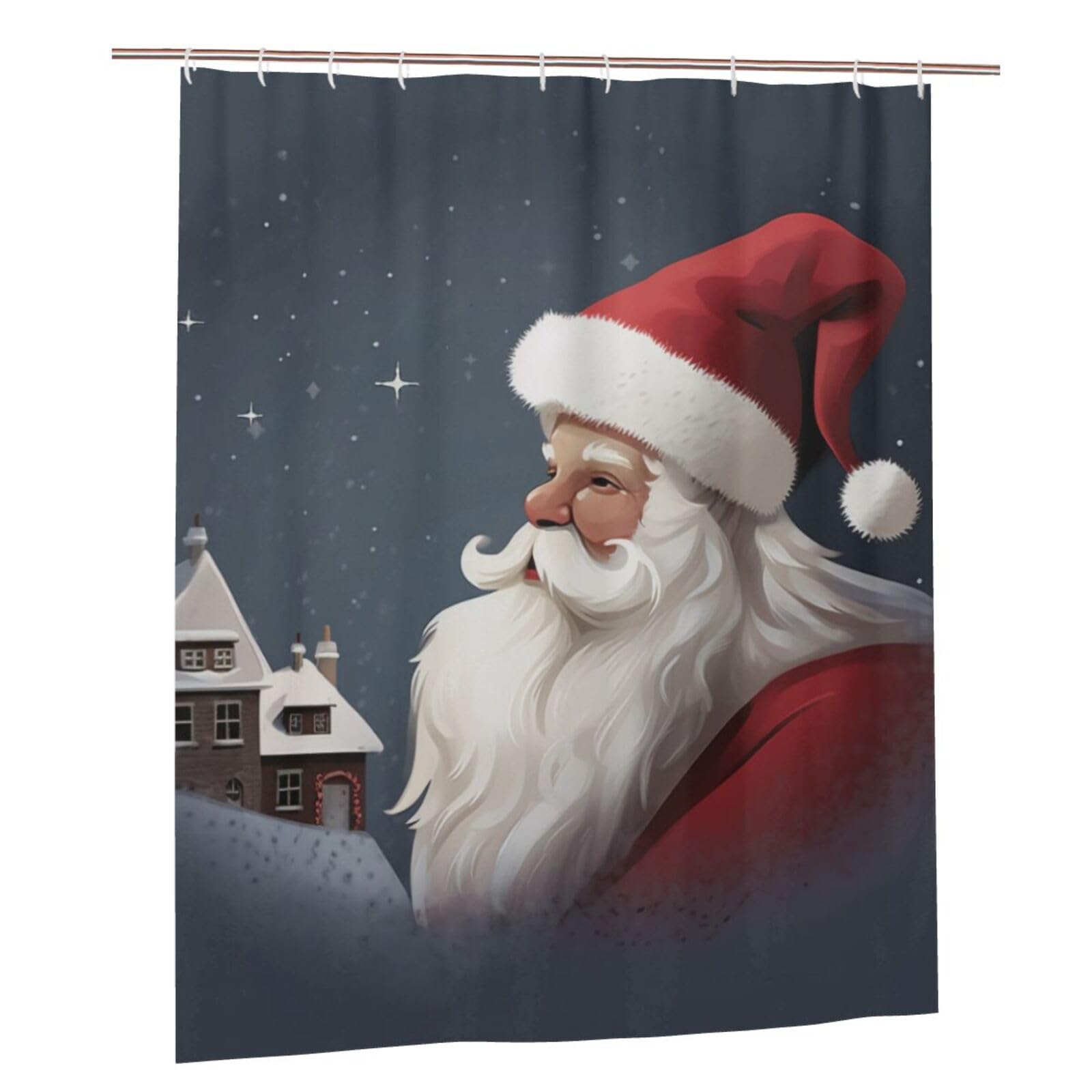 BWWHCCTI Santa Claus Printed Shower Curtain With 12 Plastic Hooks Opaque Quick Drying Waterproof Shower Curtains Sets For Bathroom 152x183 Cm