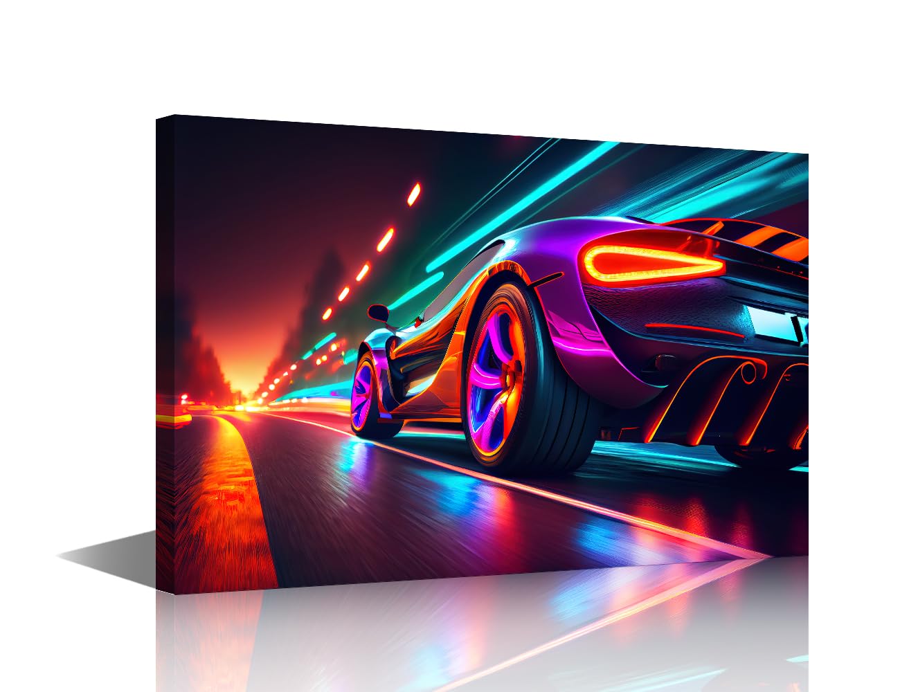 Modern Wall Art for Living Room 1 Panel Speeding of a Neon Supercar on a Night Road Posters and Prints for Home Wall Decoration, Giclee Artwork Wooden Framed Ready to Hang, 24"Wx16"H โ image 1