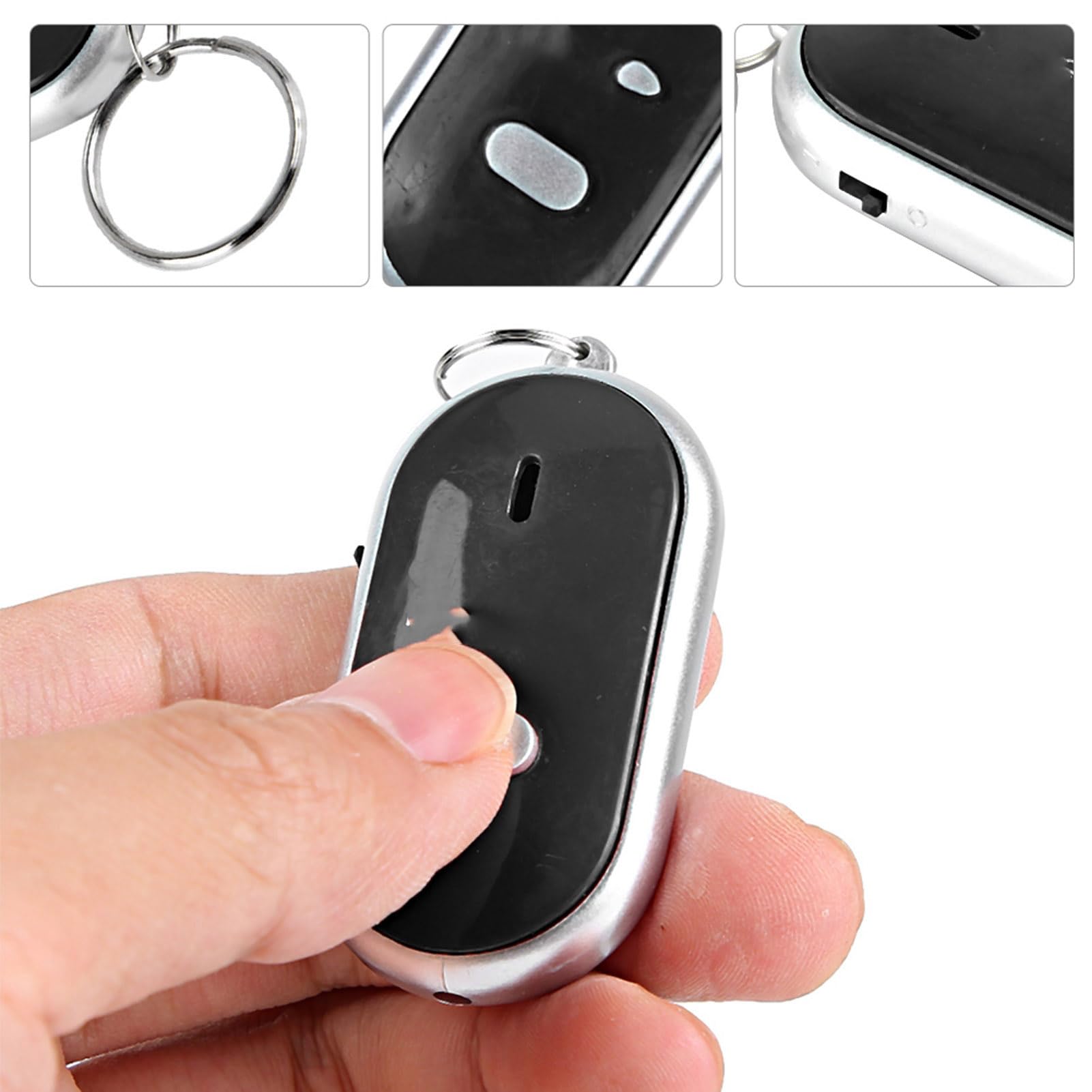 lyrlody Portachiavi con Controllo Vocale, Cercachiavi Attivato Dalla Voce, Localizzatore Portachiavi Fischietto, Cercachiavi con Segnale Acustico e Luminoso Entro 7 Metri, Luce di (BLACK)