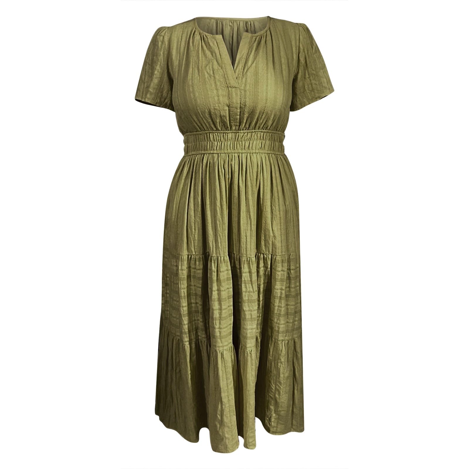 Vestido maxi de verano, estilo bohemio, cuello en V, línea A, vestido de playa, vestido largo de cintura alta, vestido camisero, vestido casual, vestido de verano, vestido de fiesta ligero y aireado