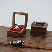Vista 3 de Caja de anillo de madera, funda transparente para anillo de tragaluz, caja cuadrada de madera maciza para almacenamiento de joyas, almohada
