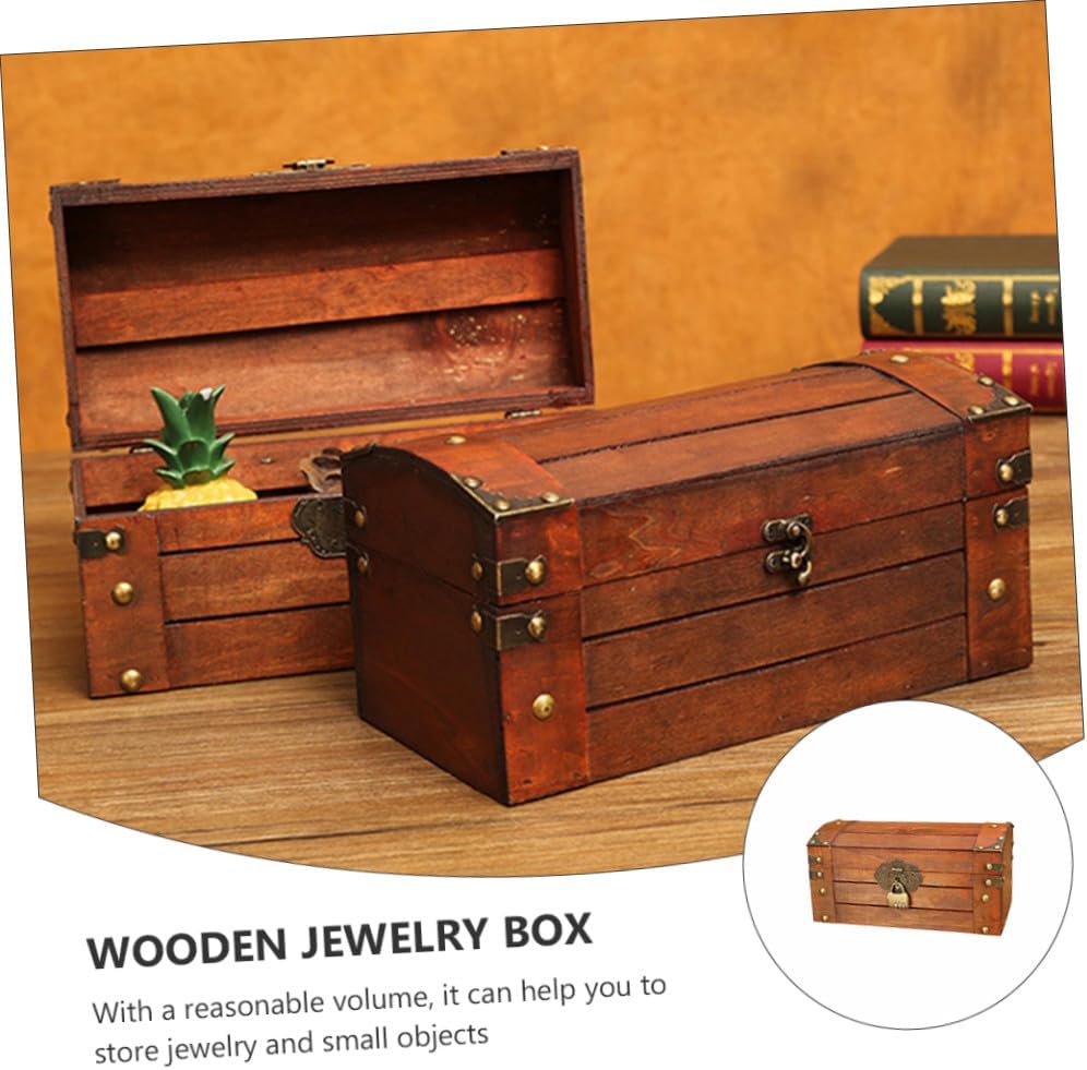 1Pc Vintage Wooden Storage Box with Lock Unique Jewelry Organizer and Photography Prop Antique Decorative Keepsake Chest