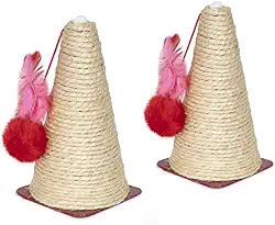 Arranhador para Gato Cone Sisal Bola Pelúcia Penas Chocalho - KIT com 2 unidades