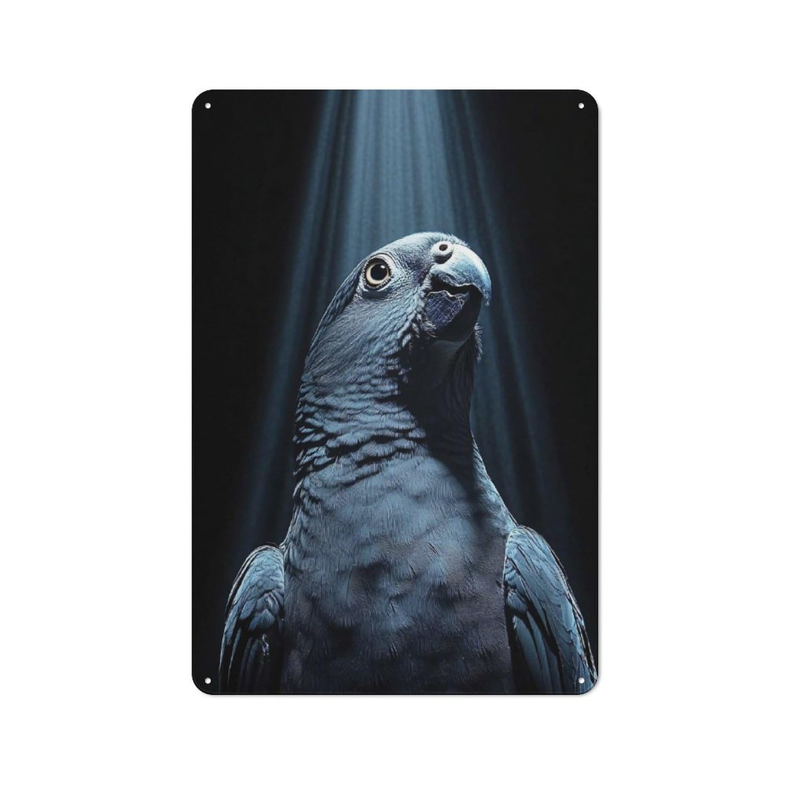 Junmoney Style-6 Casual Blue Parrot Portrait With Dramatic Lighting Shed Metal Sign 30X20cm, Shed Wall Decor For Greenhouse, Garden Room, Cafe Or Entryway