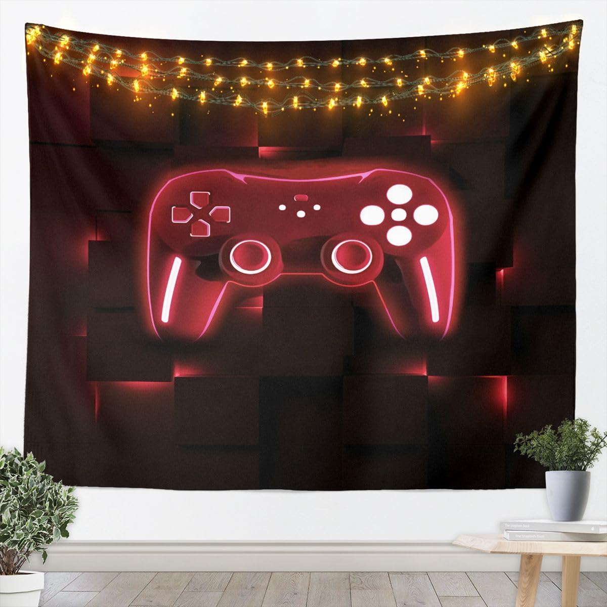 Feelyou Game Tapestry Gaming Wall Art Red Wall Hanging Blanket for Living Room Bedroom Home Decor Small 51"x59"