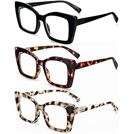 REAVEE 3 Pack Oversized Square Reading Glasses Oprah Style for Women, Blue Light Blocking Large Frame Computer Designer Fashion Readers with Spring Hinge (Black/Tortoise/Grey Tortoise,1.25)
