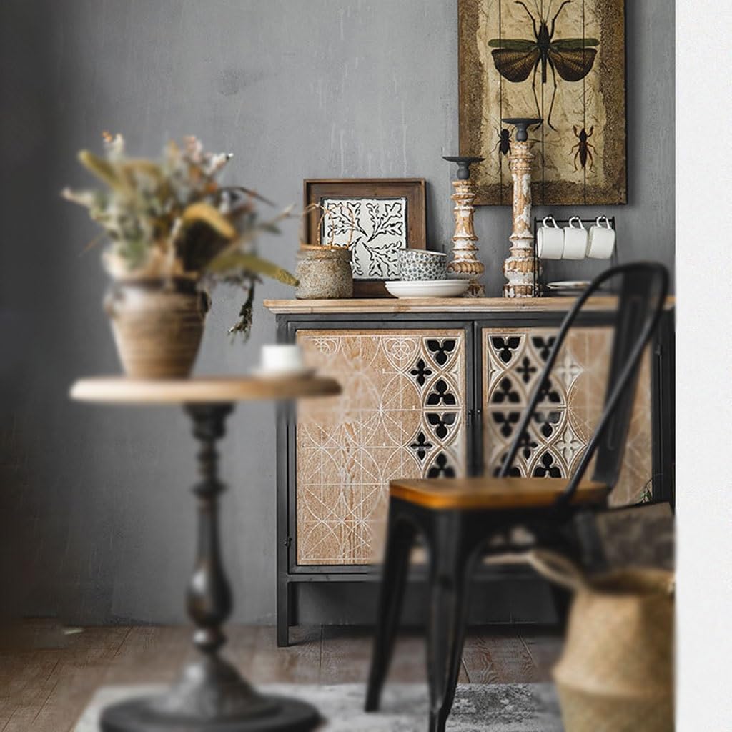 Sideboard Cabinet Country Retro Iron Carving Hollow Side Cabinet Sideboard Sideboard Bed and Breakfast Hotel Decorative Storage Cabinet Sideboard Cabinet with Drawers