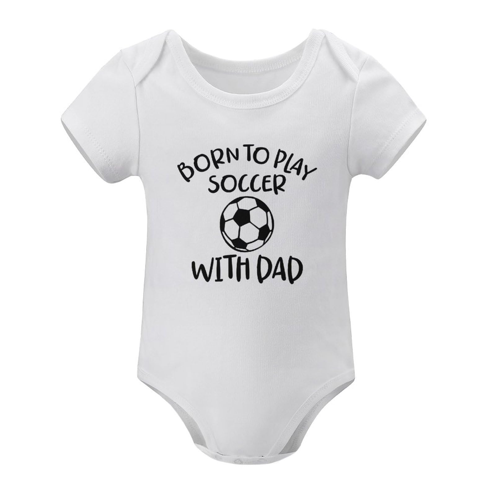 WOOYONGING Born to Play Soccer with Dad Daddy Romper Newborn Girls Romper Short Sleeve Baby Boy Romper White Baby Romper 6-9 Months