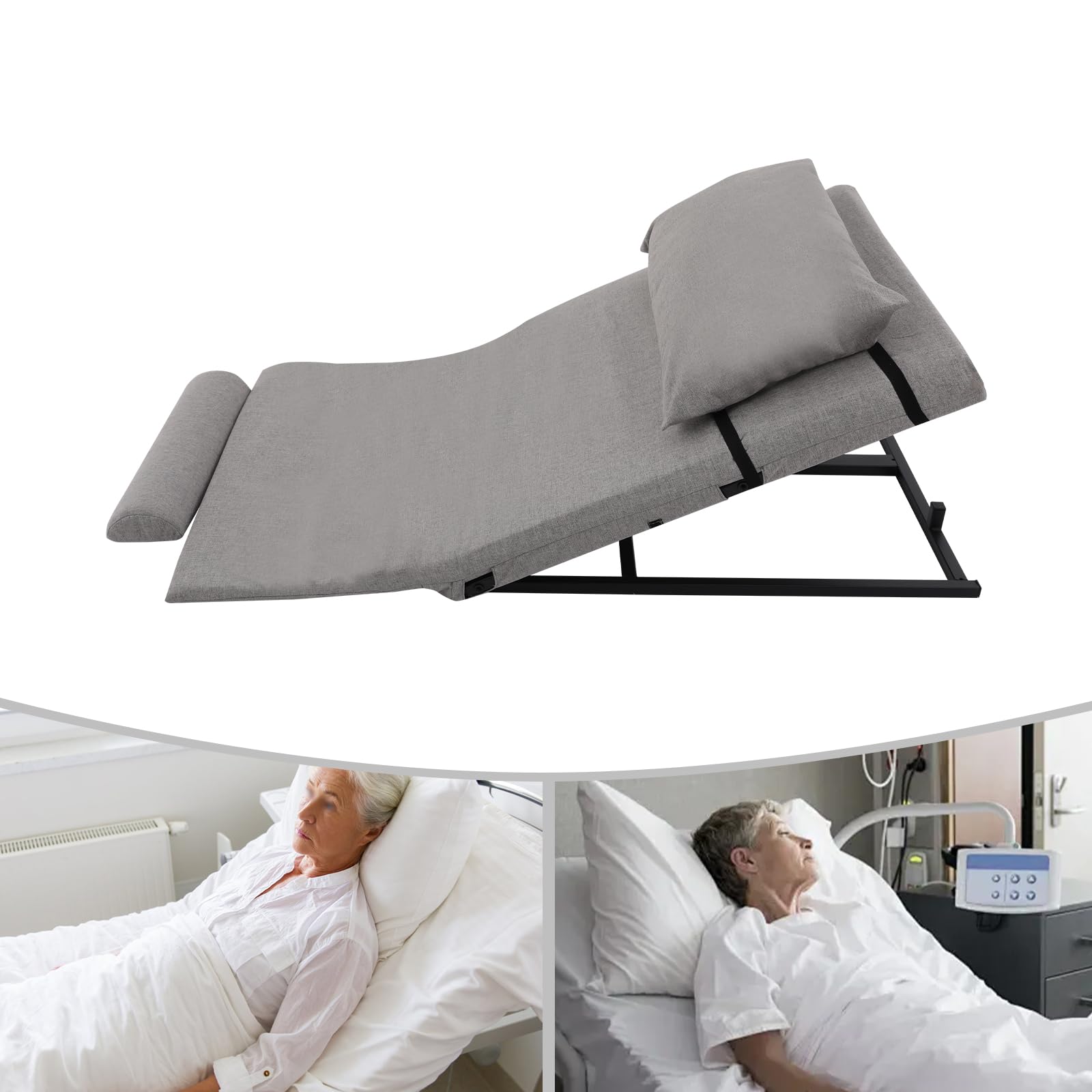 Lettino regolabile elettricamente, 300 kg, dispositivo di risveglio elettrico con chiusura lampo, angolo regolabile 2-80°, 120 x 73 cm, per casa di cura, colore grigio