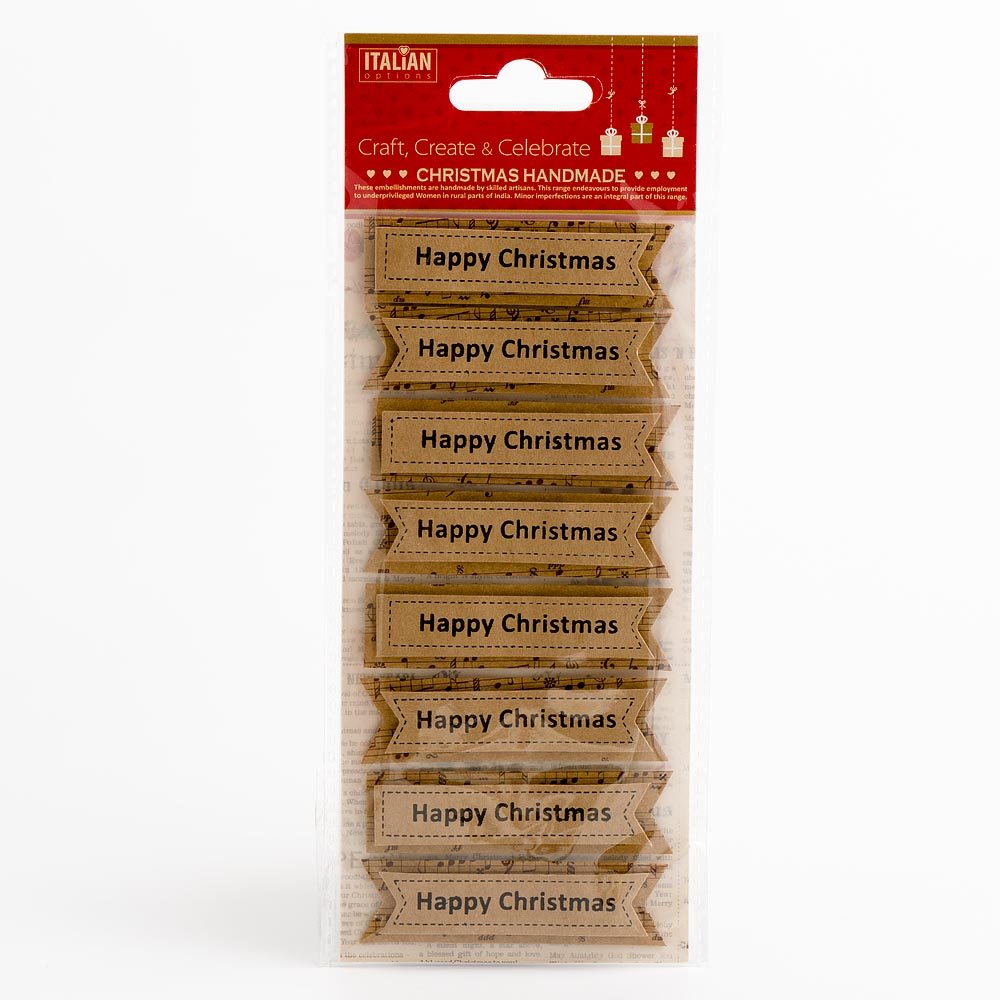 Italian Options 8 Kraft Happy Christmas Message Panels Card Making Gift Tags Decoration