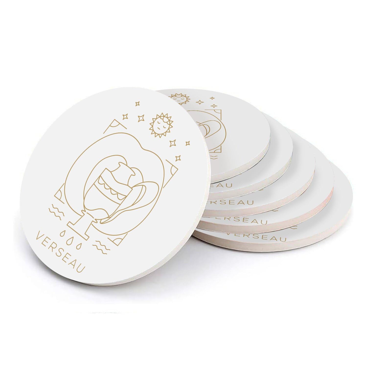Sous verre ronds en céramique Verseau lot de 6 dessous de verre astrologie bohème pour la table