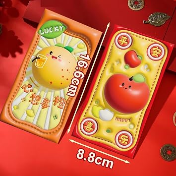 Red Envelopes for Chinese New Year 2026-6Pcs Lucky Money Envelope Hongbao of Cute 3D Patterns with Wishes for Chinese to Celebrate Spring Festival and Lantern Festival (Red Pink Yellow)