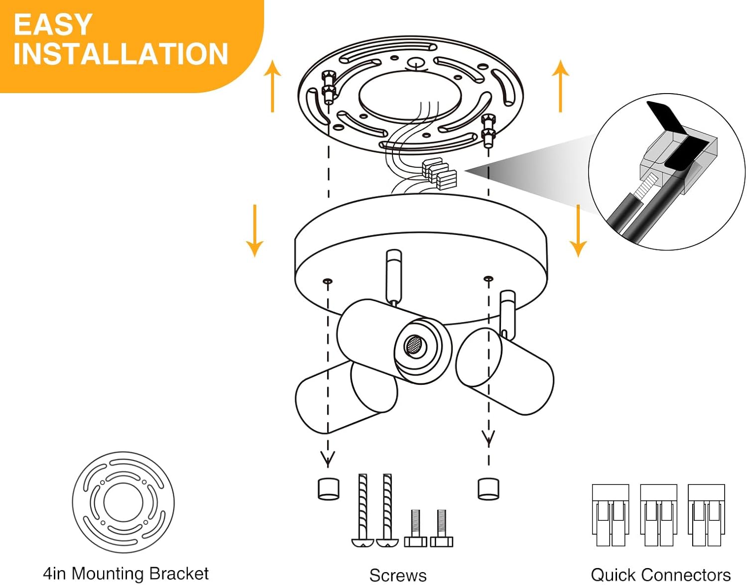 VANoopee 5 Color 3 Light LED Ceiling Spot Light Indoor Flush Mount Directional Adjustable Spotlight Fixtures Close to Ceiling for Kitchen Hallway Modern LED Track Lighting Kit Dimmable 30W Matte White
