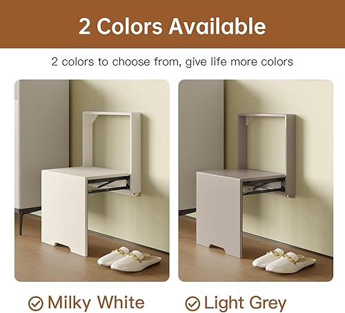 Miniatura 7 de HOTICKME Taburete cambiador de zapatos montado en la pared, taburete plegable para entrada, taburetes de pared ocultos que ahorran espacio, taburete