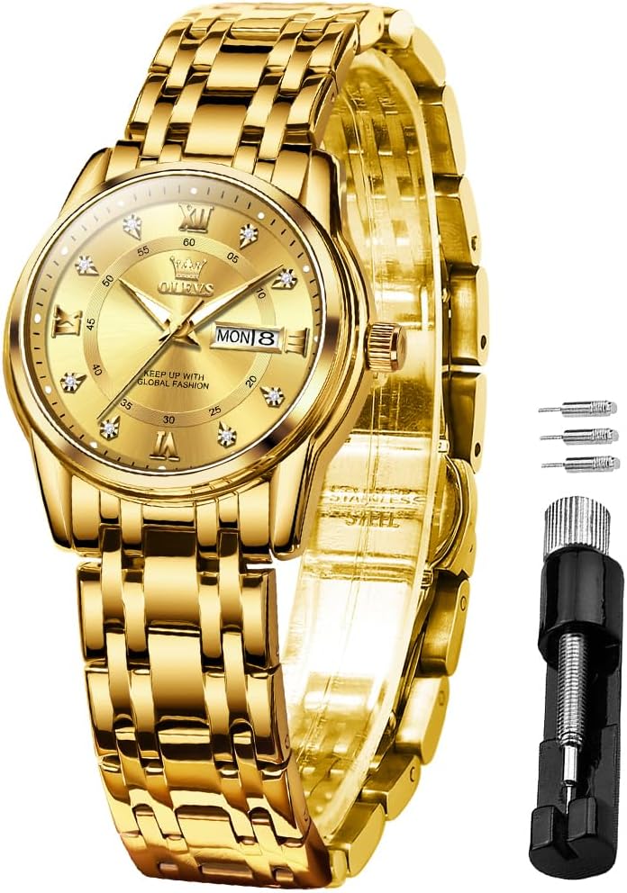 OLEVS Women Watch Stainless Steel Waterproof Diamond Small Face Quartz Analog Ladies Watches Fashion Gold Dial Women Wrist Watch
