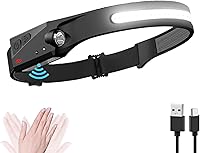 Vista 1 de Linterna frontal recargable, lámpara de cabeza de haz ancho de 230°, sensor de movimiento LED recargable, faros delanteros de 5 modos para adultos