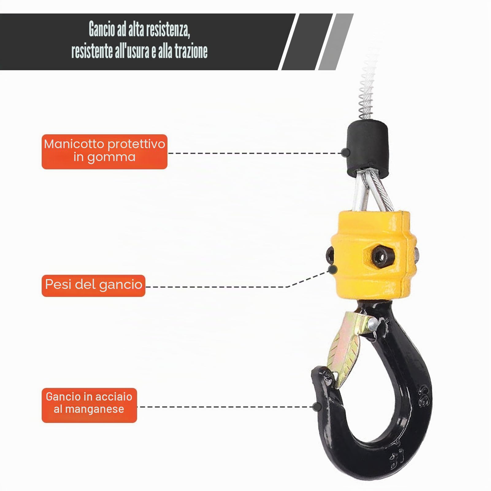Verricello Elettrico a Fune, Paranchi Elettronici a Fune 500 Kg/1100 Lb con Telecomando Wireless Protezione Sovraccarico 7,6 M/25 Piedi Altezza di Sollevamento Massima