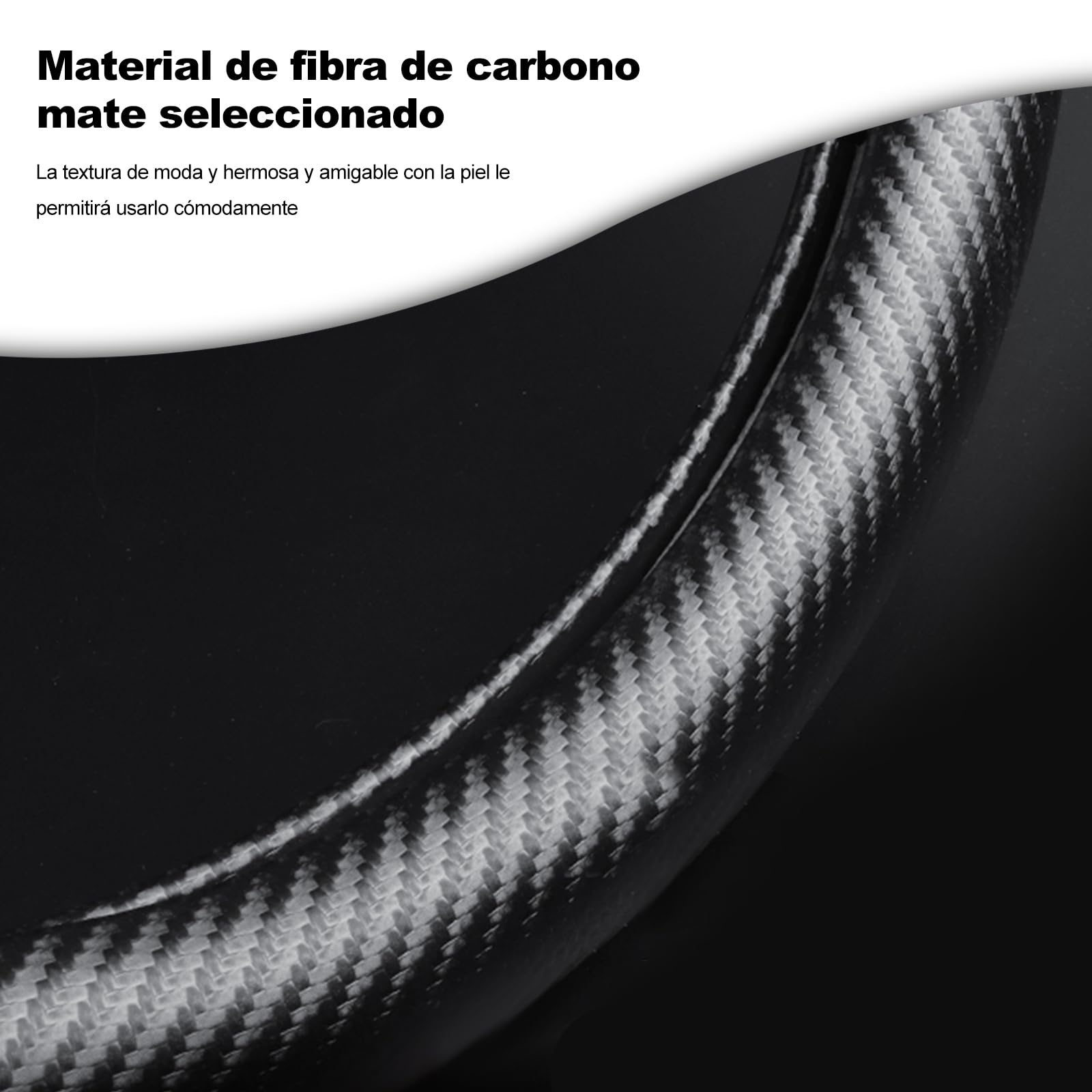 Ergocar Forma Redonda Fibra de Carbono y Cuero PU de Microfibra Funda Volante Coche Antideslizante Accesorios Coche Transpirable Estilo Deportivo para diámetro 38cm （15 "）-Negro