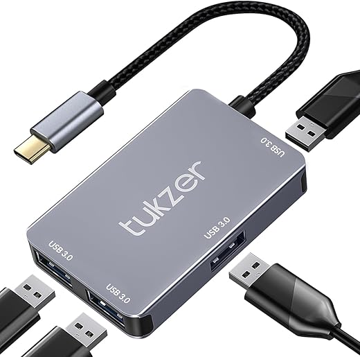 Tukzer 4-in-1 USB C 3.0 HUB, Type C to USB A HUB Splitter Extender, Docking Station, 5Gbps Data Sync Speed, MultiPort Adapter for iOS, MacBook,…