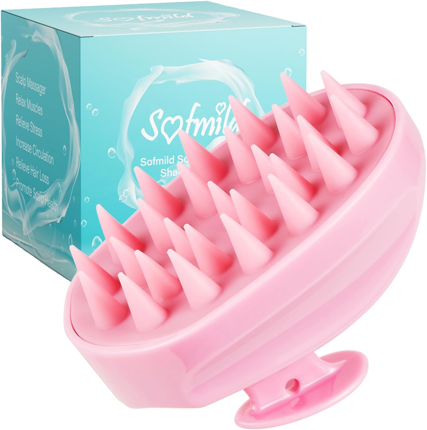 Scalp Massager, Soft Silicone Shampoo Scrub Brush for Clean, Wet and Dry Hair Head Massager, Reduce Dandruff, Massage Scalp, Promote Hair Growth, Pink