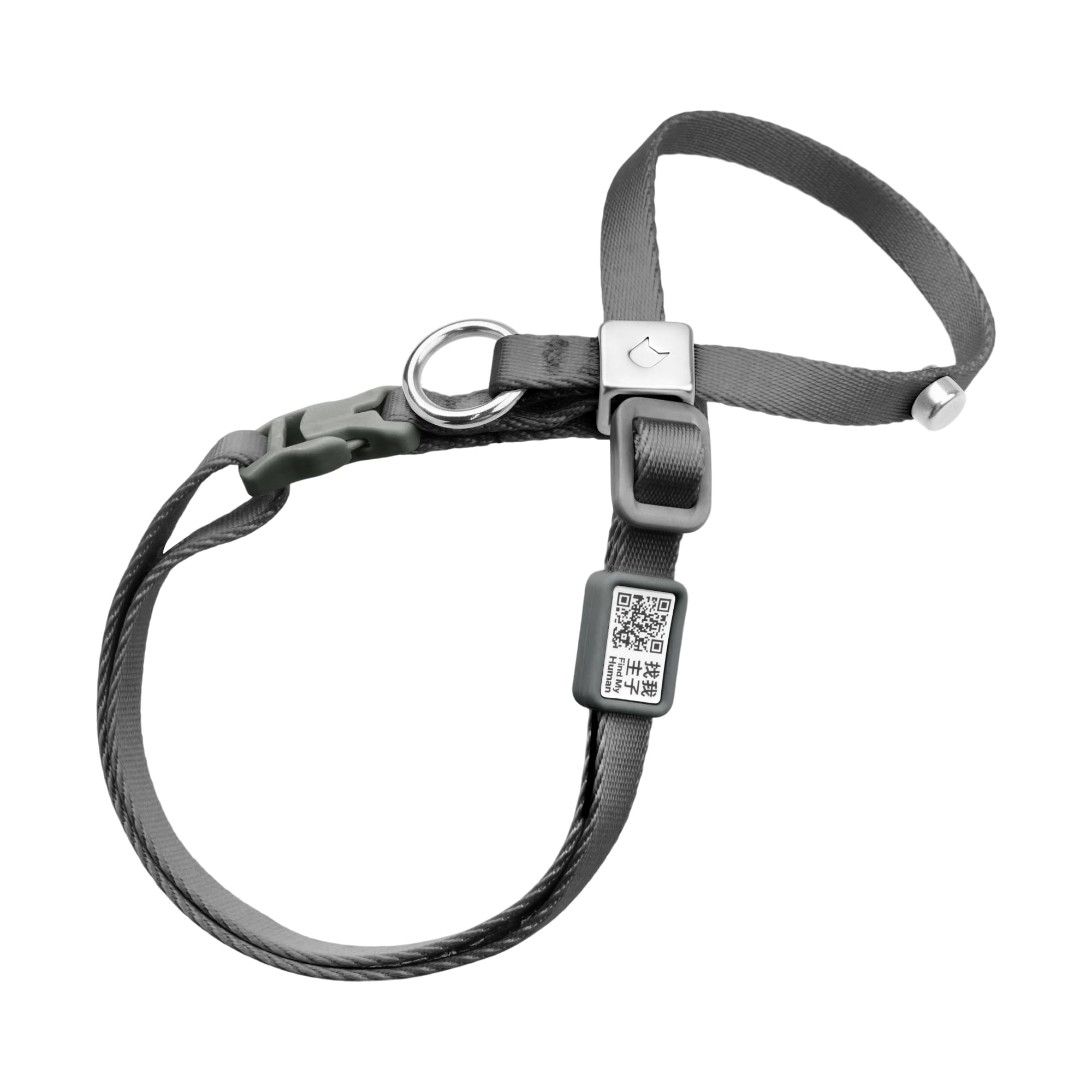 Arnés para gatos a prueba de fugas, ajustable, antiasfixia, 8 formas, suave, con código QR, antipérdida, arnés seguro para gatos con cierre rápido para gatos y gatitos (gris, M)