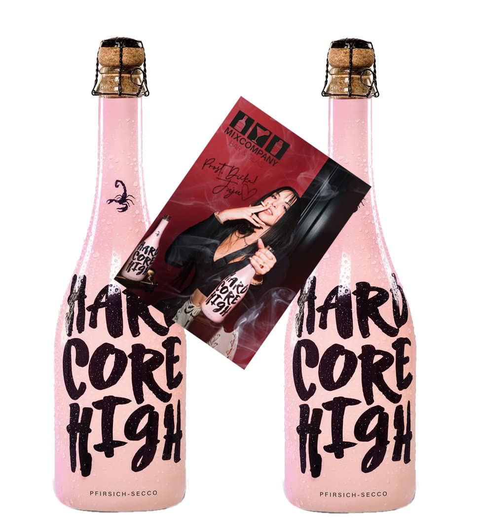 Mixcompany Juju Pfirsich Secco 2er Set Hardcore High 0,75L (5,5 Prozent Vol) mit digitalisierter Autogrammkarte Sekt mit Pfirsich Geschmack - [Enthält Sulfite]