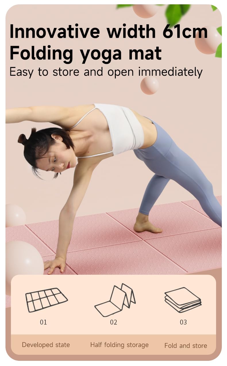 Yoga Mat Folding yoga mat Workout Mat for Men and Women Non Slip Rubber Exercise Mat 4mm Thick Gym Mat for Meditation Pilates Yoga Gym (black)