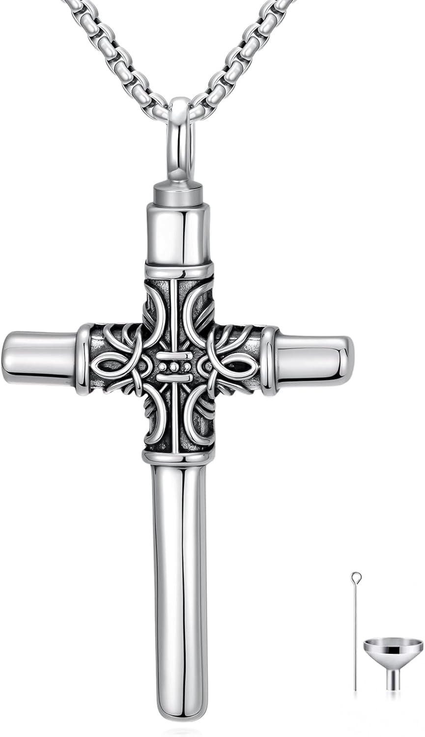 Cross Necklace for Men Women 925 Sterling Silver Celtic/Crucifix/Nail/Fish Hook Cross Pendant with Stainless Steel Chain Faith Jewelry Gift for Father Son Brother Husband