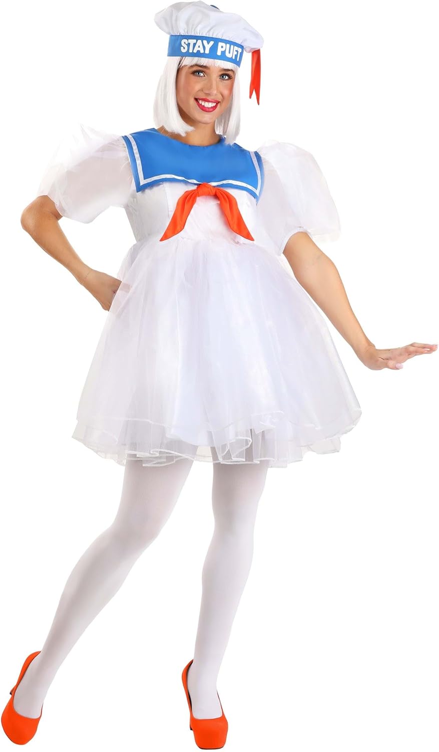 Ghostbusters Stay Puft Marshmallow Man Costume Dress for Women - Officially Licensed Halloween Outfit, Dress & Hat