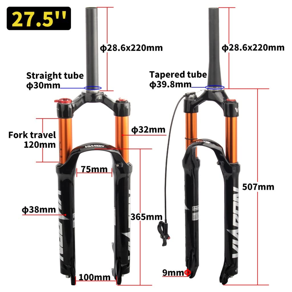 MTB widelec 26/27,5/29" zawieszenie pneumatyczne 1-1/2" stożkowa rura górska 100 mm sprężyna hamulec tarczowy szybkomocujący 9 mm ręczna blokada XC/AM/FR rower przód