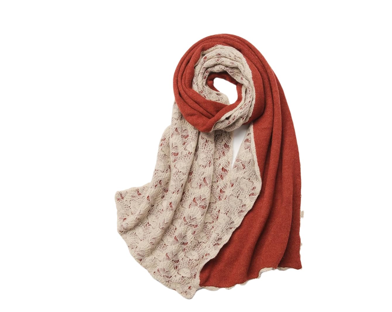 Bufanda de punto de cachemira doble hueca para mujer, color liso