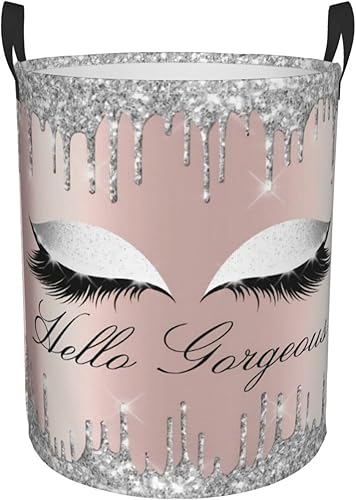 Cesta plegable para ropa sucia con pestañas de rosa plateada en el dormitorio, impermeable, para baño, bolsa grande de lavandería en dormitorio