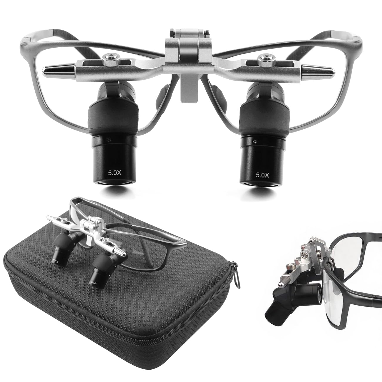 Dental 48 ° Ergo Loupes 4X/5X/6X Magnifying Glass Prevent Bending and Portable Flip Up Ergo Loupes Light Combination Tool (5.0X)