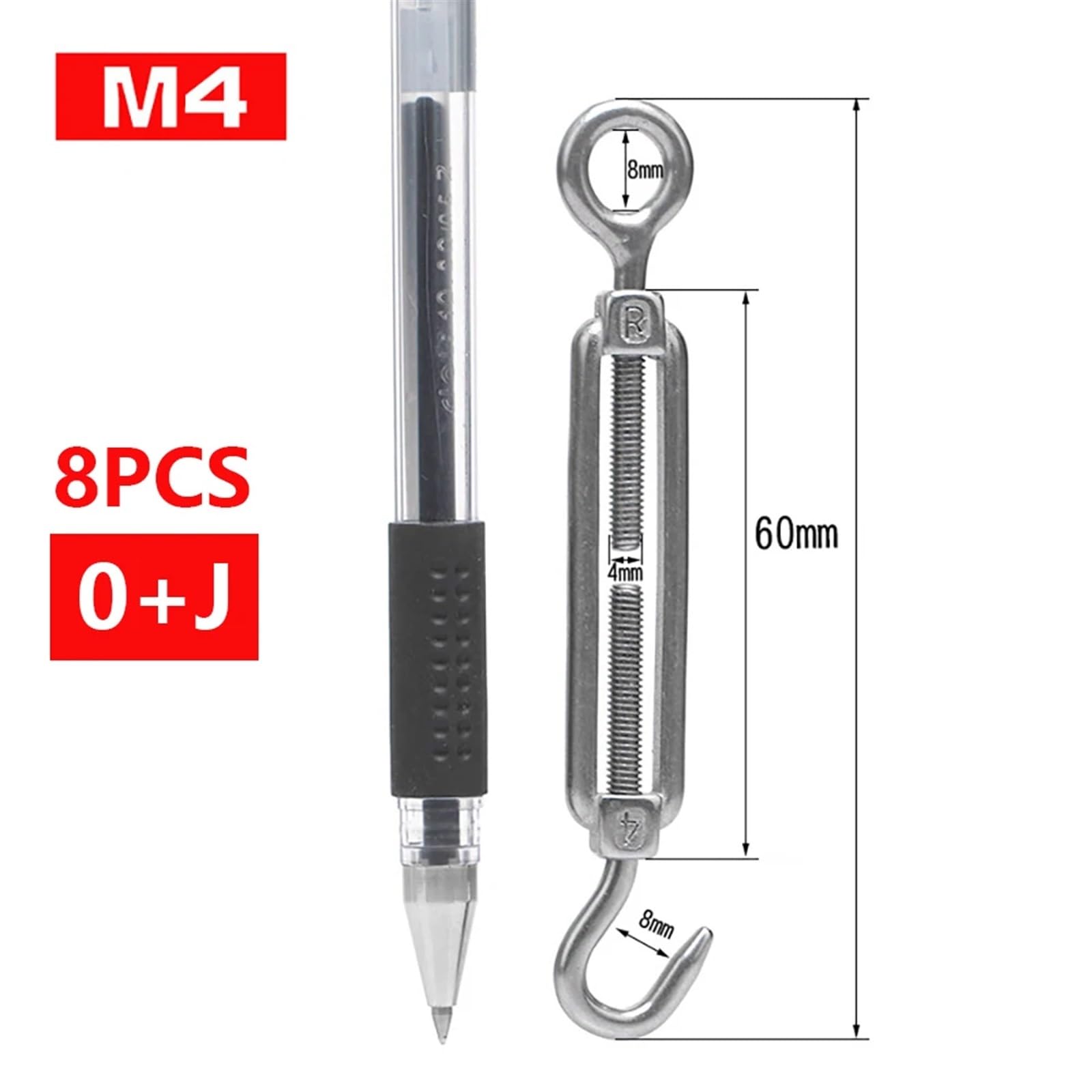 Tensor de alambre de acero inoxidable M4, 3 piezas, gancho y ojo(8pcs M4 0j)