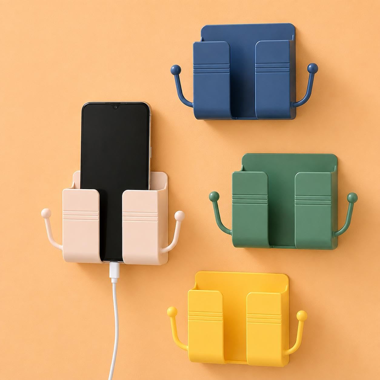 Pack of 4 Wall Mount Self-Adhesive Wall Storage Mobile Holder | Mobile Phone Charging Bracket | Multipurpose Organizer Wall Mount Holder for Remotes,Phone (Multicolour)-image-16