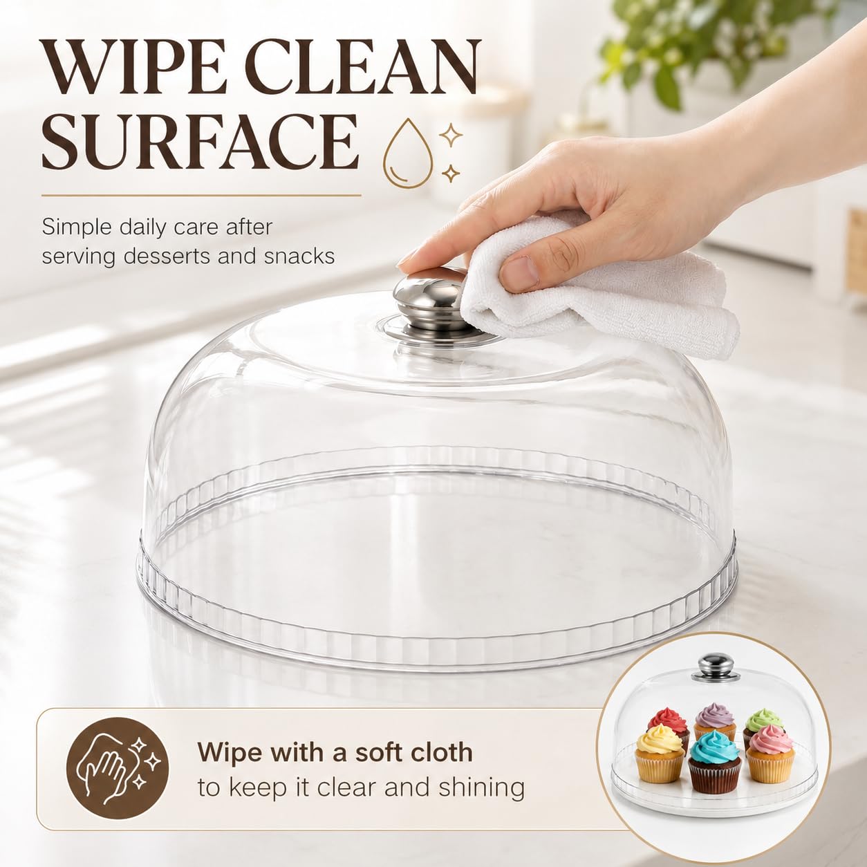 NUOBESTY Couvercle de dôme transparent pour gâteau, dessert, pâtisserie, présentation, service et protection (24,9 cm)