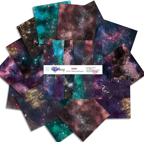 Bloc de papel para álbum de recortes de 12 x 12 pulgadas, diseño clásico de galaxia y estrella, fondo impreso, papel de diseñador para diario,