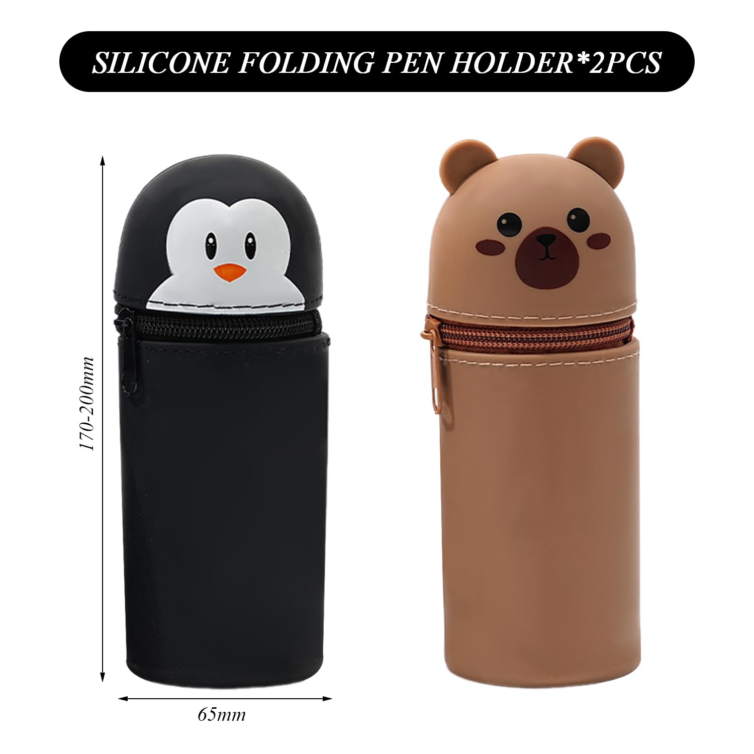 CYNOSURETECH 2 Pieces Of Silicone Folding Pen Holders, Cartoon Animal Element Pen Holders, Cute Pen Holders - Image 2
