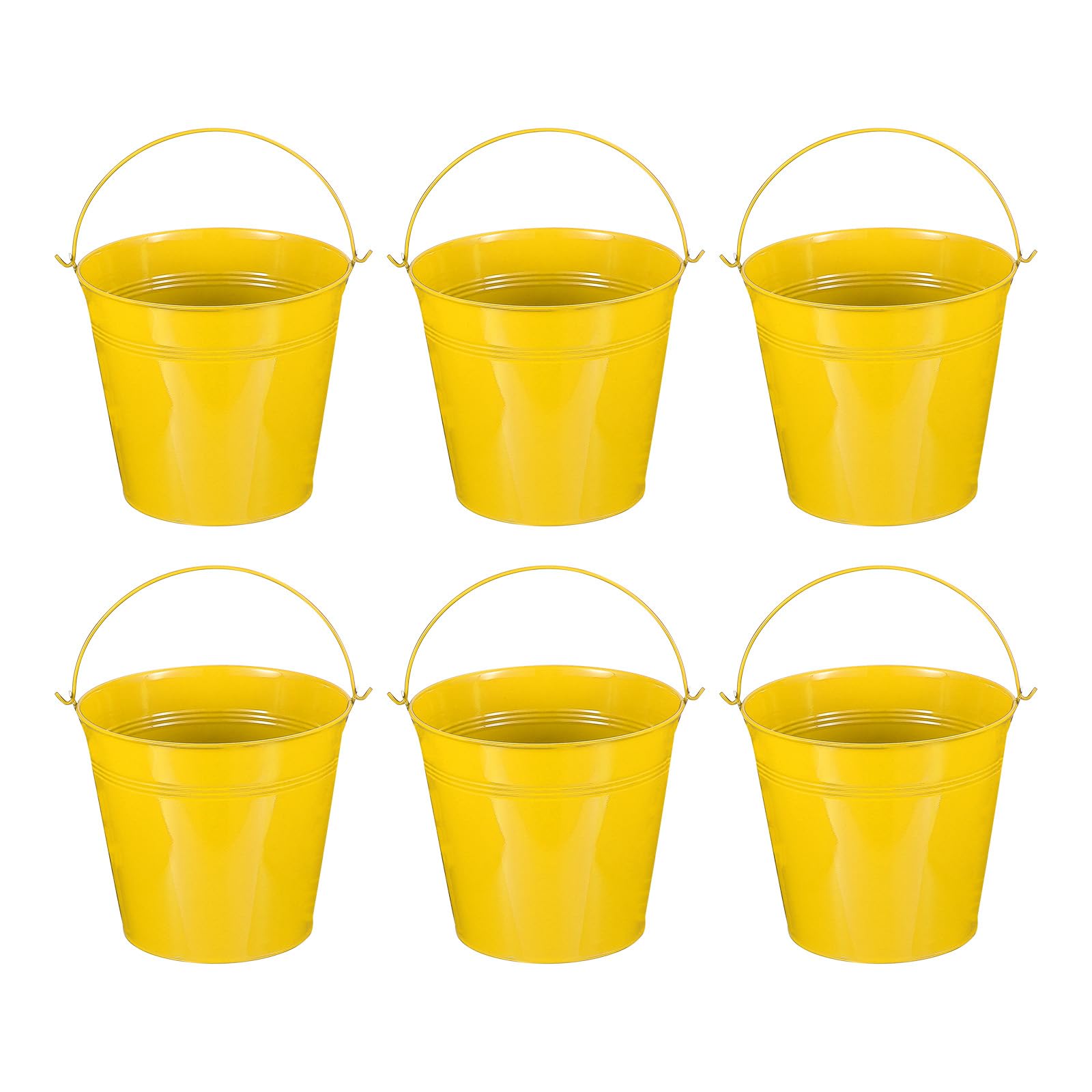 PATIKIL 7"x6.2" Small Metal Buckets with Handle, 6 Pcs Mini Galvanized Bucket Colorful Easter Buckets for Crafts Party Favors Decoration, Yellow