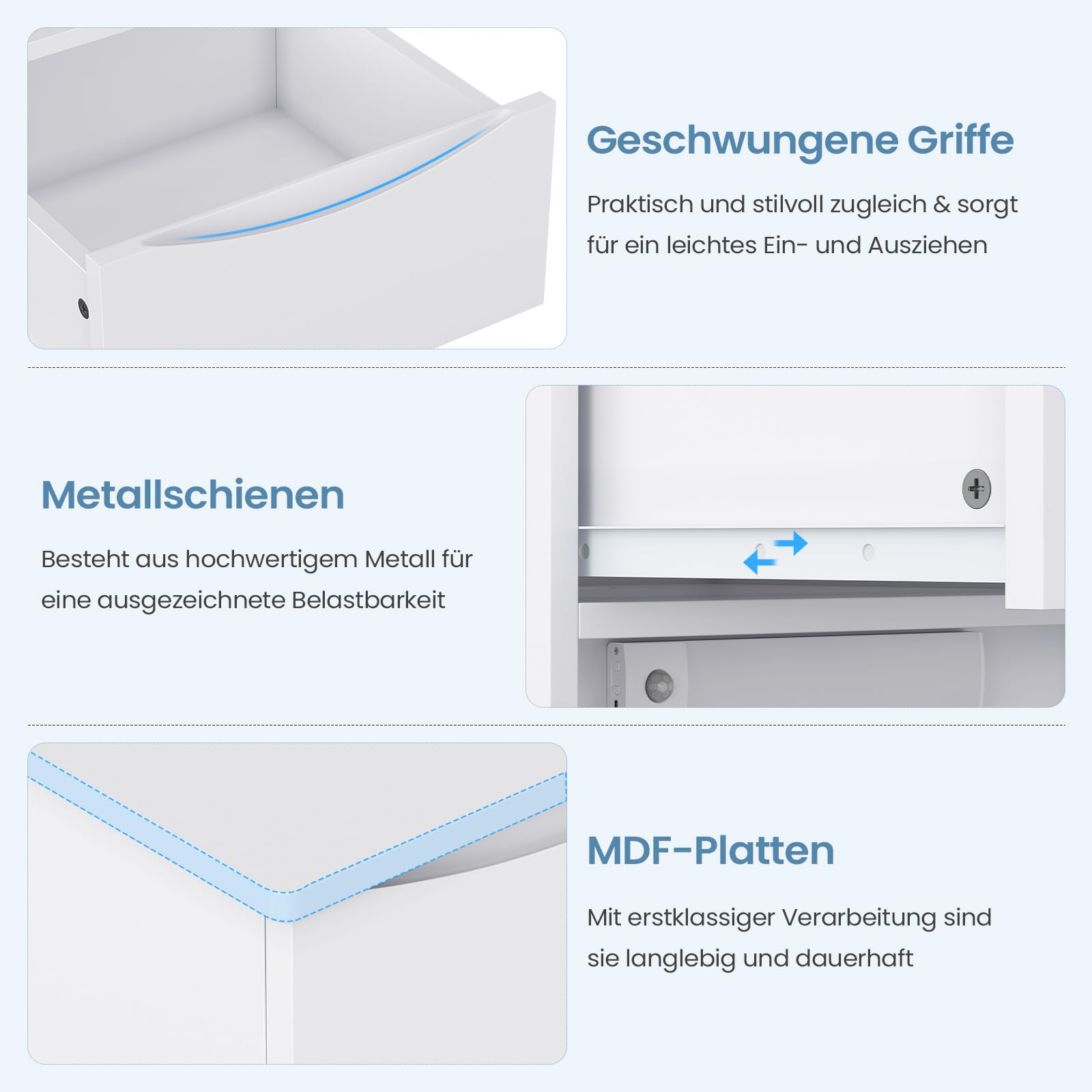Brinlawb Nachttisch 2er Set mit LED-Beleuchtung und Ladestation (2 AC-Steckdosen & 2 USB-Anschlüsse) Nachtschrank 2er Set mit 3 Schubladen Beistelltisch für Schlafzimmer, Einfache Montage, Wohnzimmer