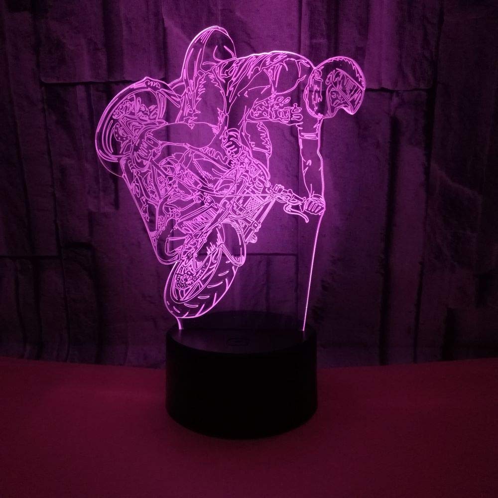 HPBN8 Ltd 3D Motorcycle Night Light Illusion Lamp 7 Color Change LED Touch USB Table Decor Decorations Valentines Room Decoration